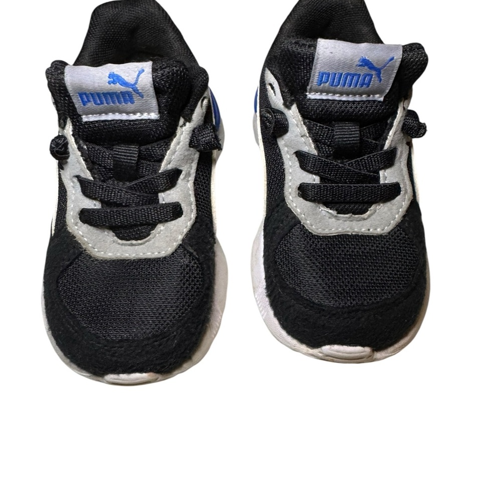 Puma  Graviton  Unisex Kids Black and White Sneakers with Blue Accents - Picture 3 of 7